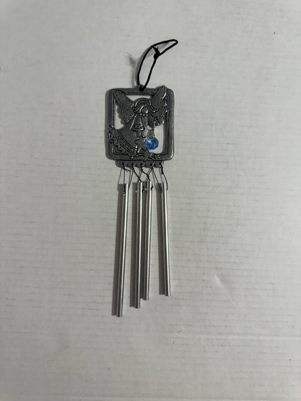 Vintage Metal Wind Chime Flying Angel Blue Gem Size 9” Long